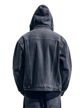 Menās Dark Grey Hooded Misty Denim Jacket
